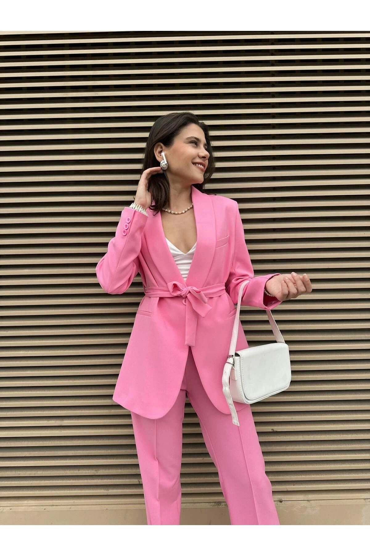 KADIN KUŞAKLI BLAZER CEKET PANTOLON TAKIM ASTARLİ