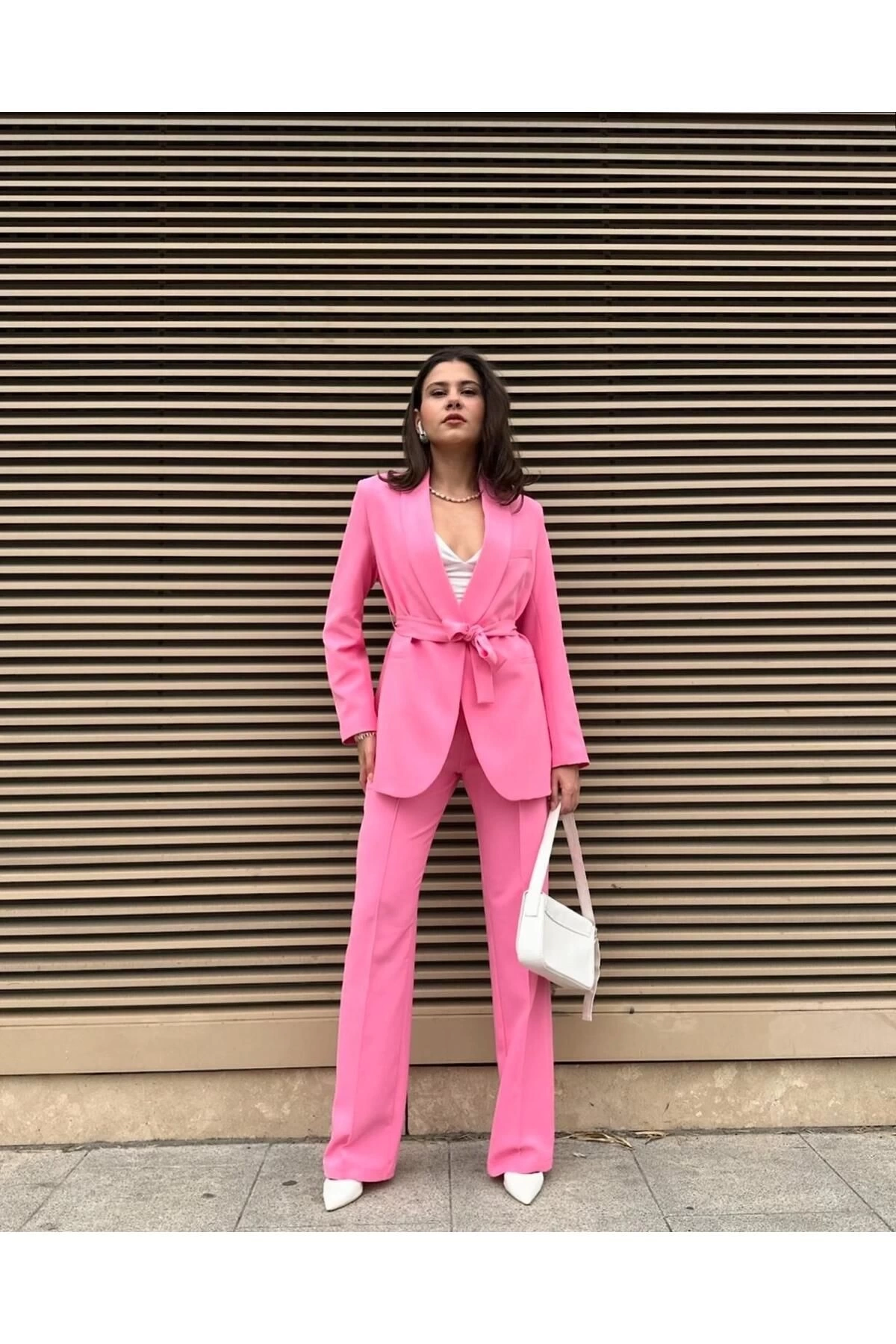 KADIN KUŞAKLI BLAZER CEKET PANTOLON TAKIM ASTARLİ