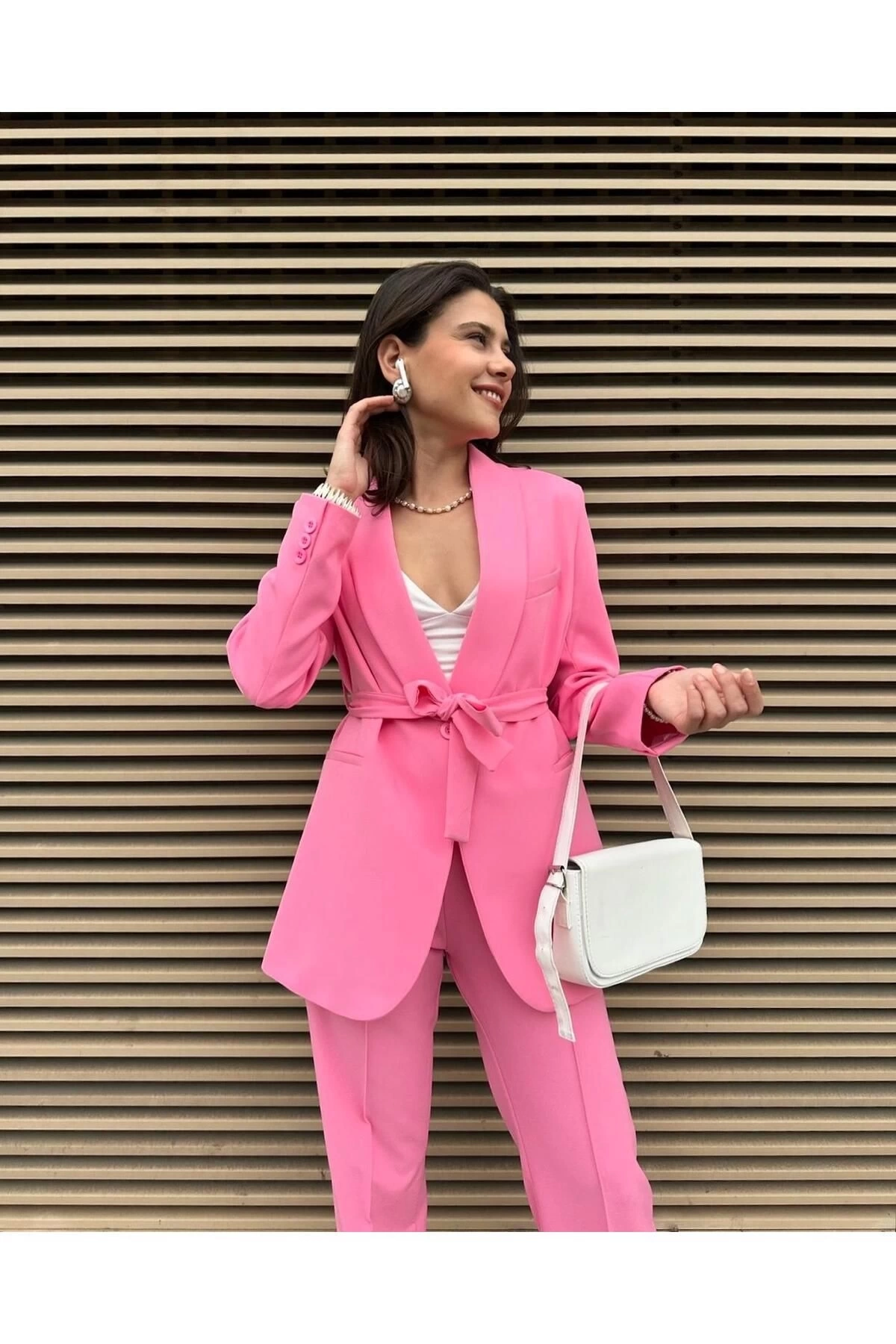 KADIN KUŞAKLI BLAZER CEKET PANTOLON TAKIM ASTARLİ
