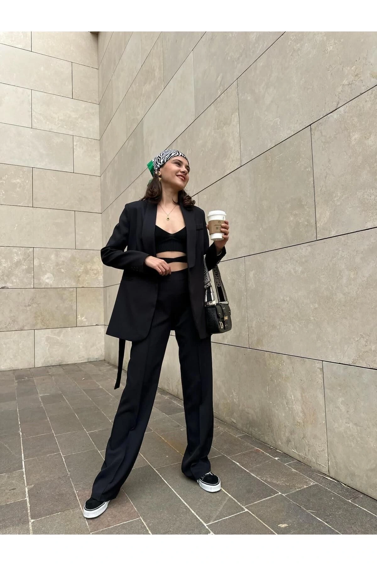 KADIN KUŞAKLI BLAZER CEKET PANTOLON TAKIM ASTARLİ