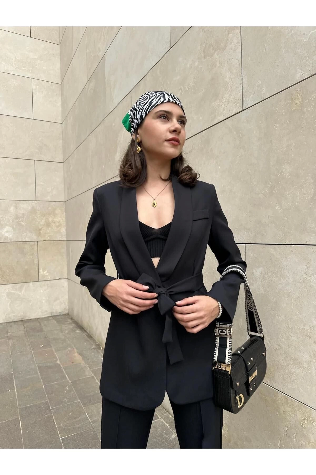 KADIN KUŞAKLI BLAZER CEKET PANTOLON TAKIM ASTARLİ