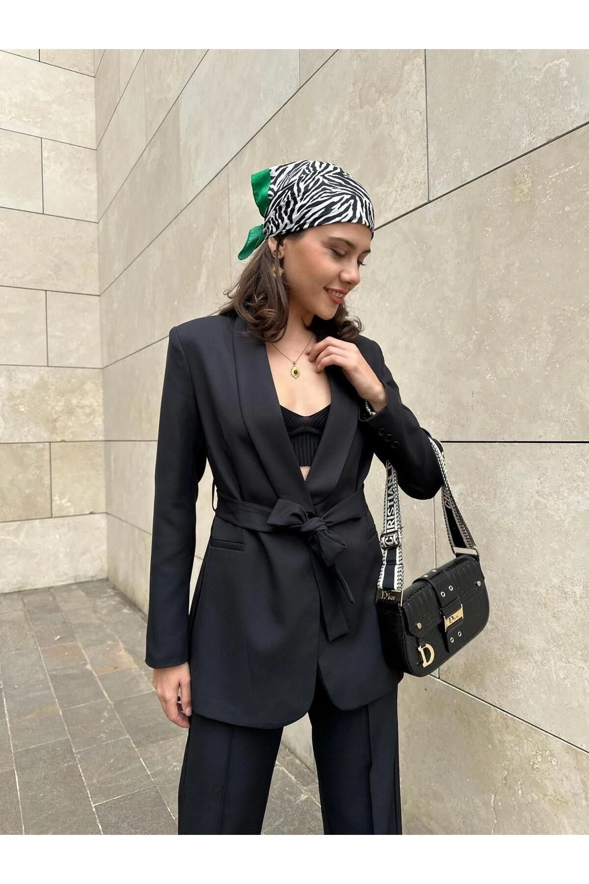 KADIN KUŞAKLI BLAZER CEKET PANTOLON TAKIM ASTARLİ