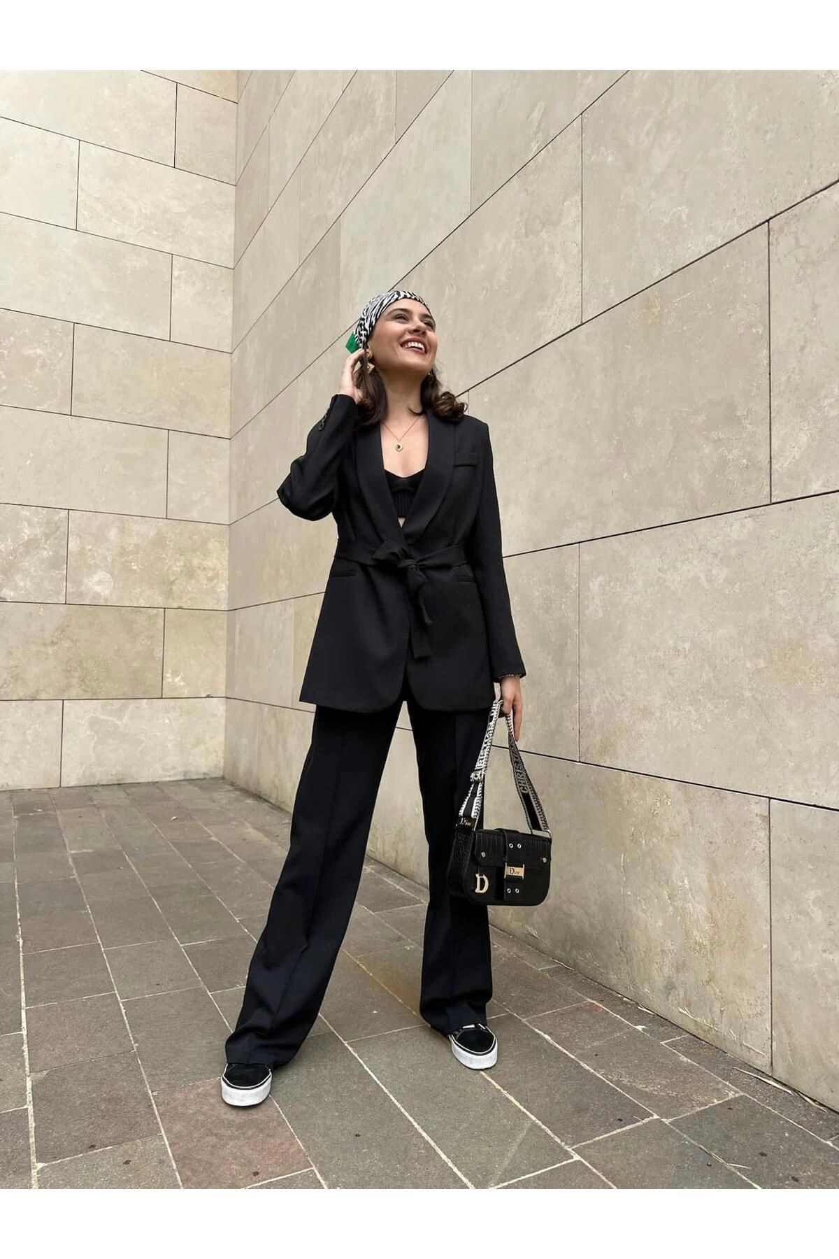 KADIN KUŞAKLI BLAZER CEKET PANTOLON TAKIM ASTARLİ