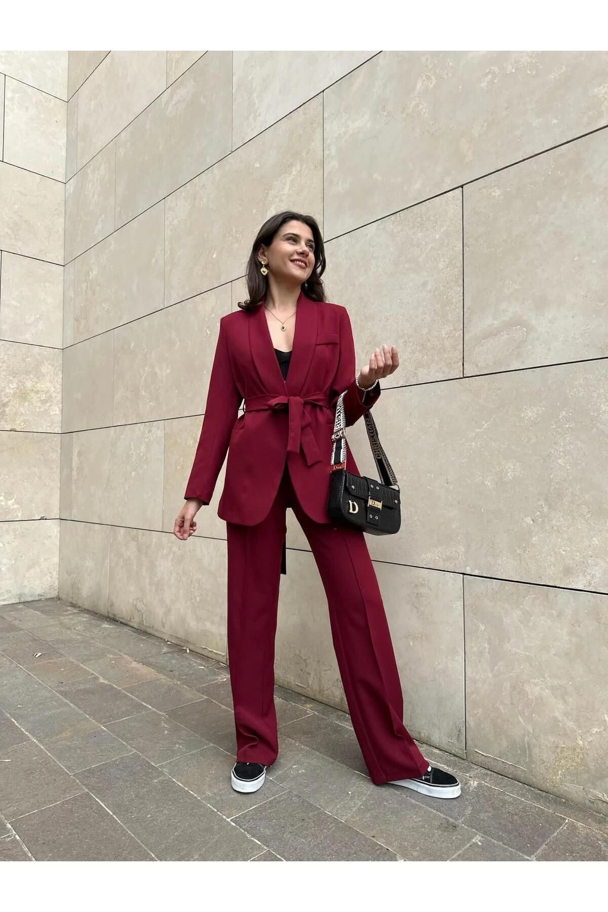 KADIN KUŞAKLI BLAZER CEKET PANTOLON TAKIM ASTARLİ