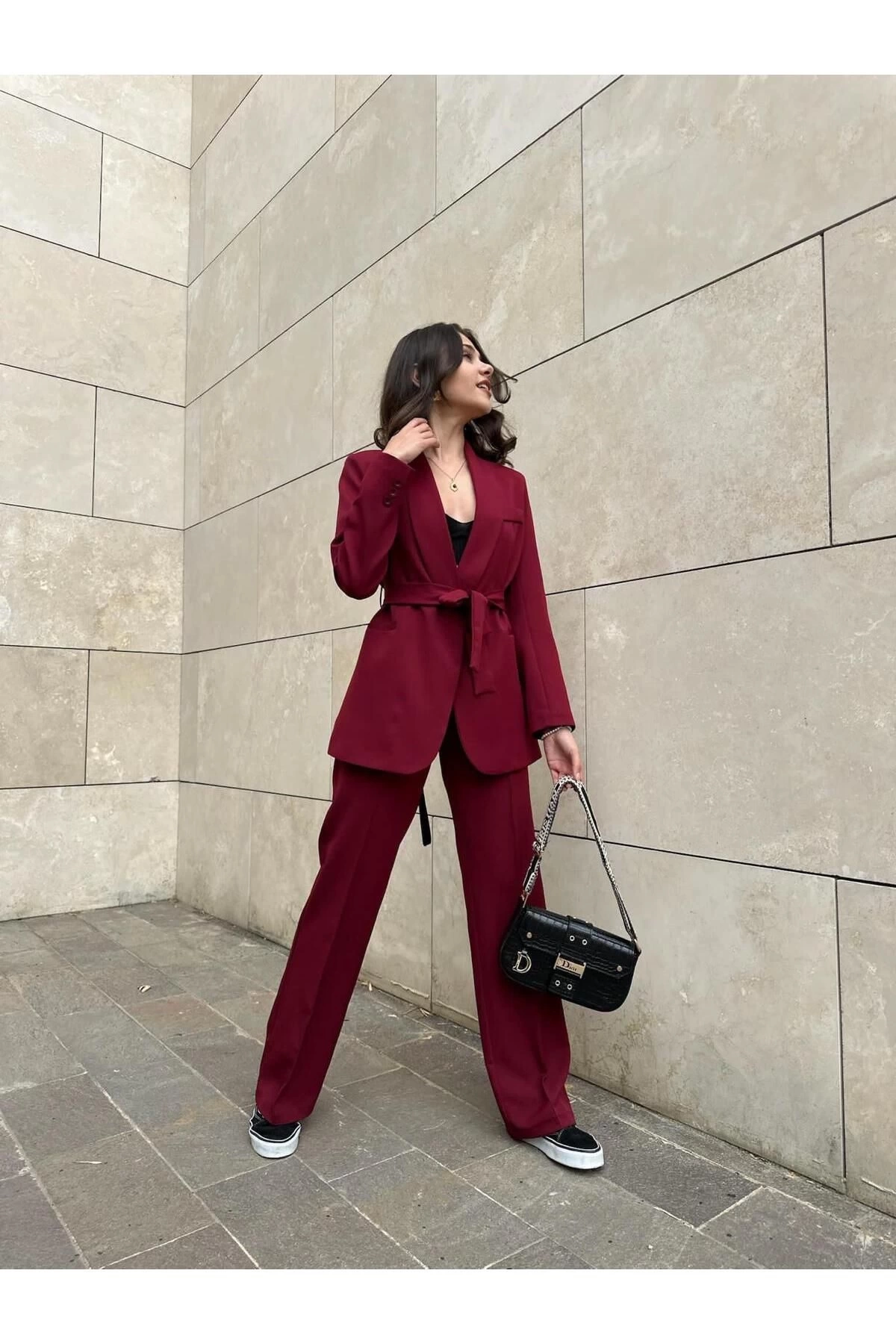 KADIN KUŞAKLI BLAZER CEKET PANTOLON TAKIM ASTARLİ