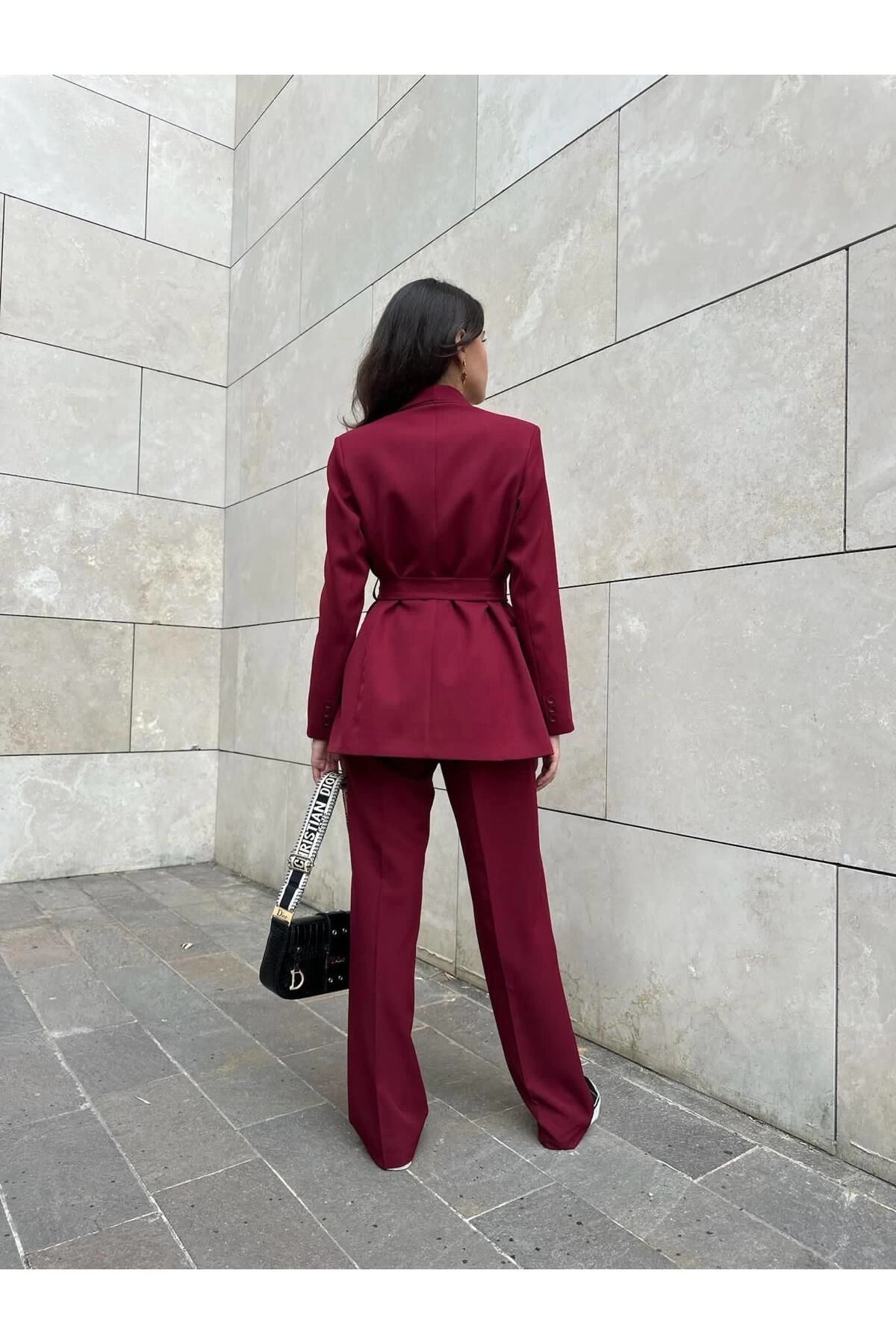 KADIN KUŞAKLI BLAZER CEKET PANTOLON TAKIM ASTARLİ