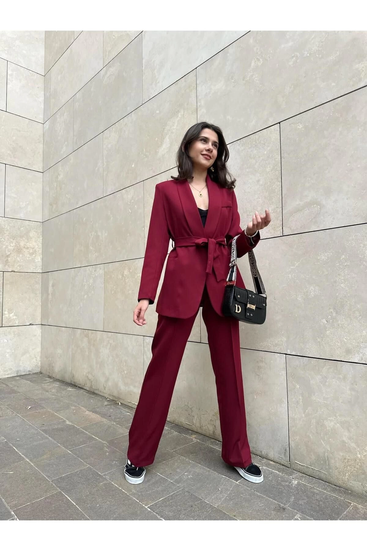KADIN KUŞAKLI BLAZER CEKET PANTOLON TAKIM ASTARLİ