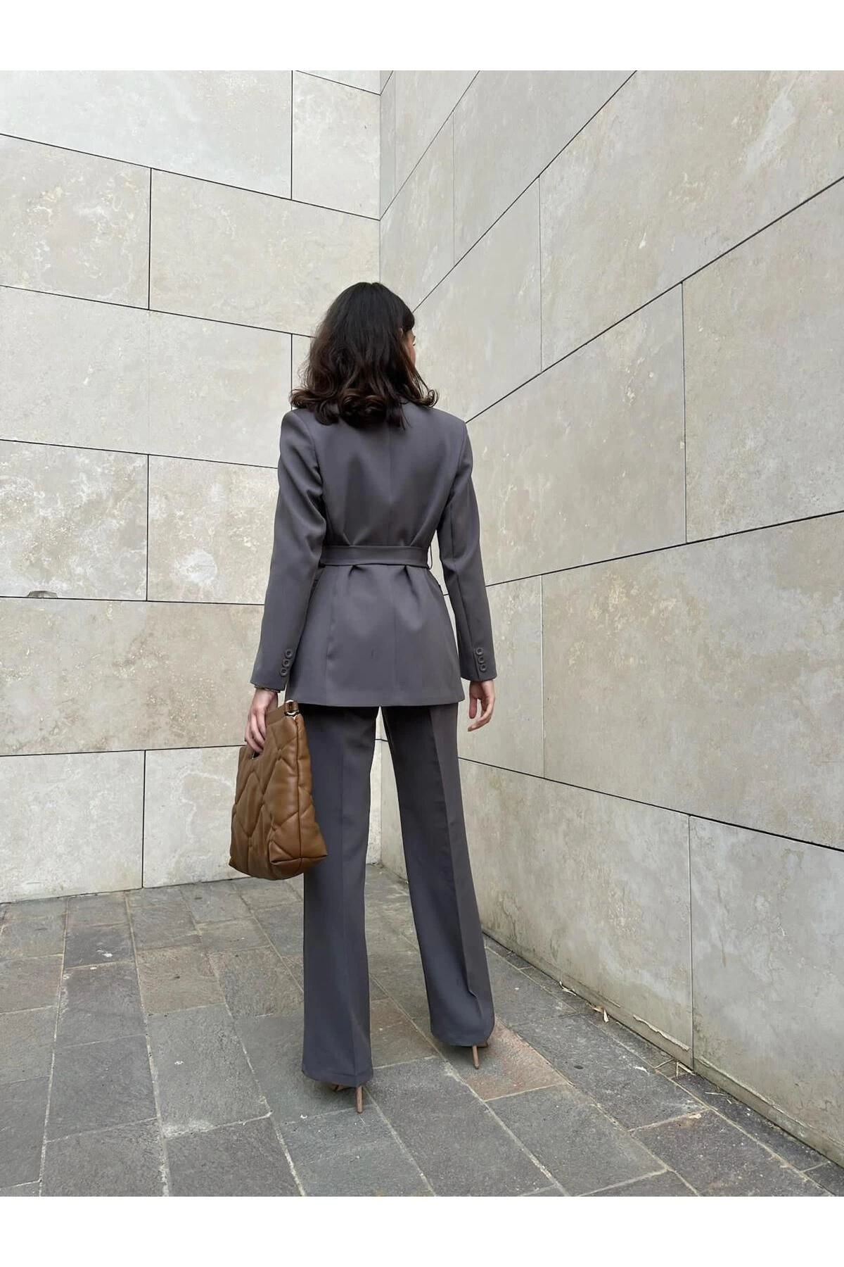 KADIN KUŞAKLI BLAZER CEKET PANTOLON TAKIM ASTARLİ