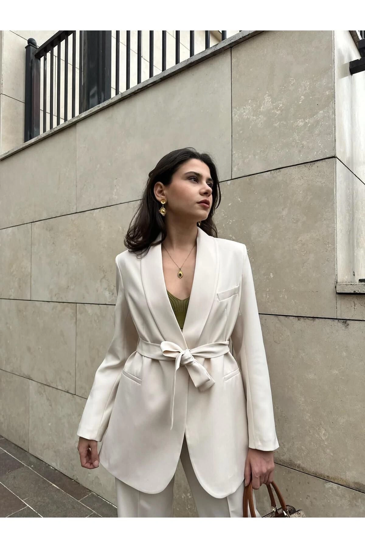 KADIN KUŞAKLI BLAZER CEKET PANTOLON TAKIM ASTARLİ