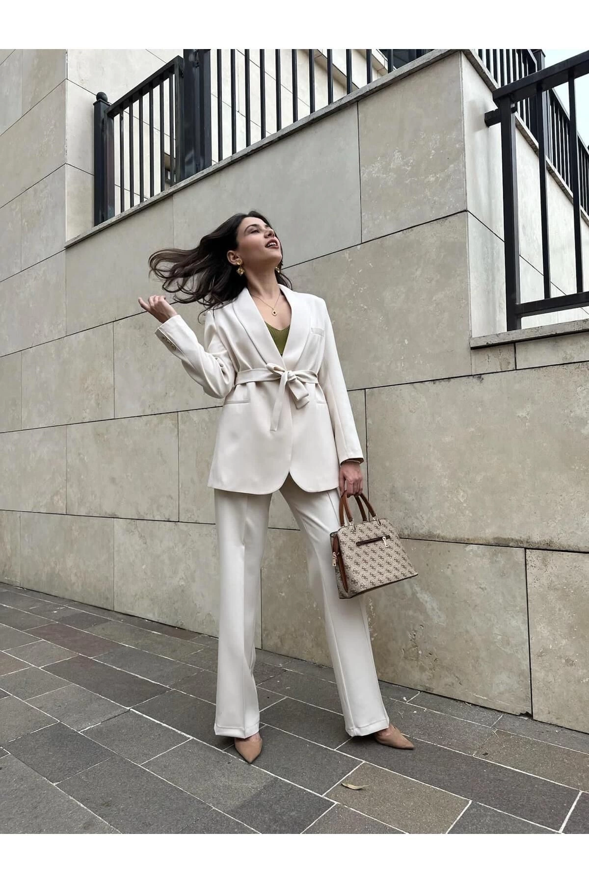 KADIN KUŞAKLI BLAZER CEKET PANTOLON TAKIM ASTARLİ