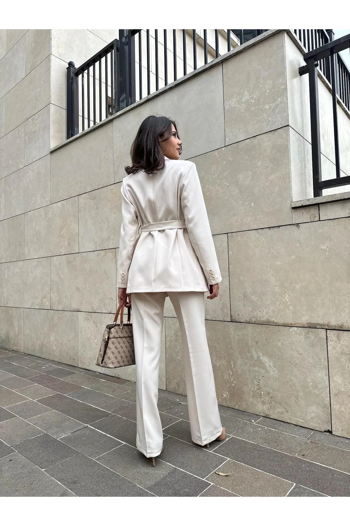 KADIN KUŞAKLI BLAZER CEKET PANTOLON TAKIM ASTARLİ