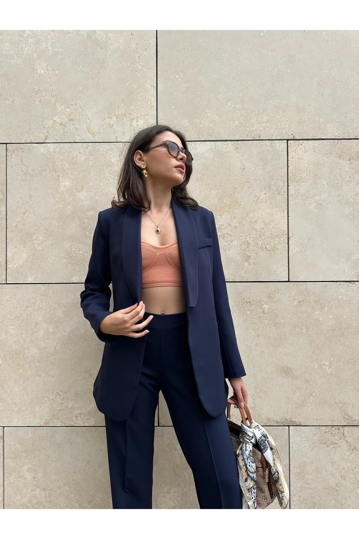KADIN KUŞAKLI BLAZER CEKET PANTOLON TAKIM ASTARLİ
