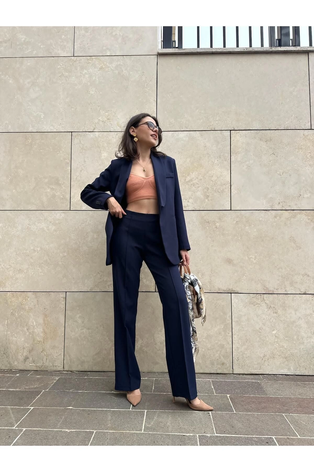 KADIN KUŞAKLI BLAZER CEKET PANTOLON TAKIM ASTARLİ