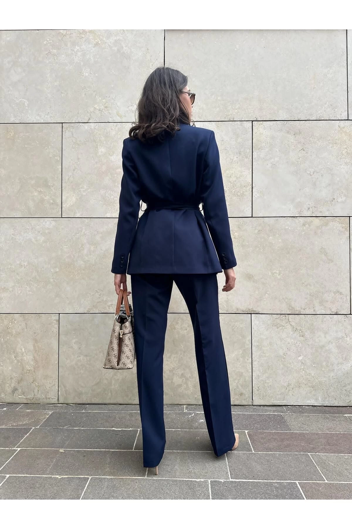 KADIN KUŞAKLI BLAZER CEKET PANTOLON TAKIM ASTARLİ