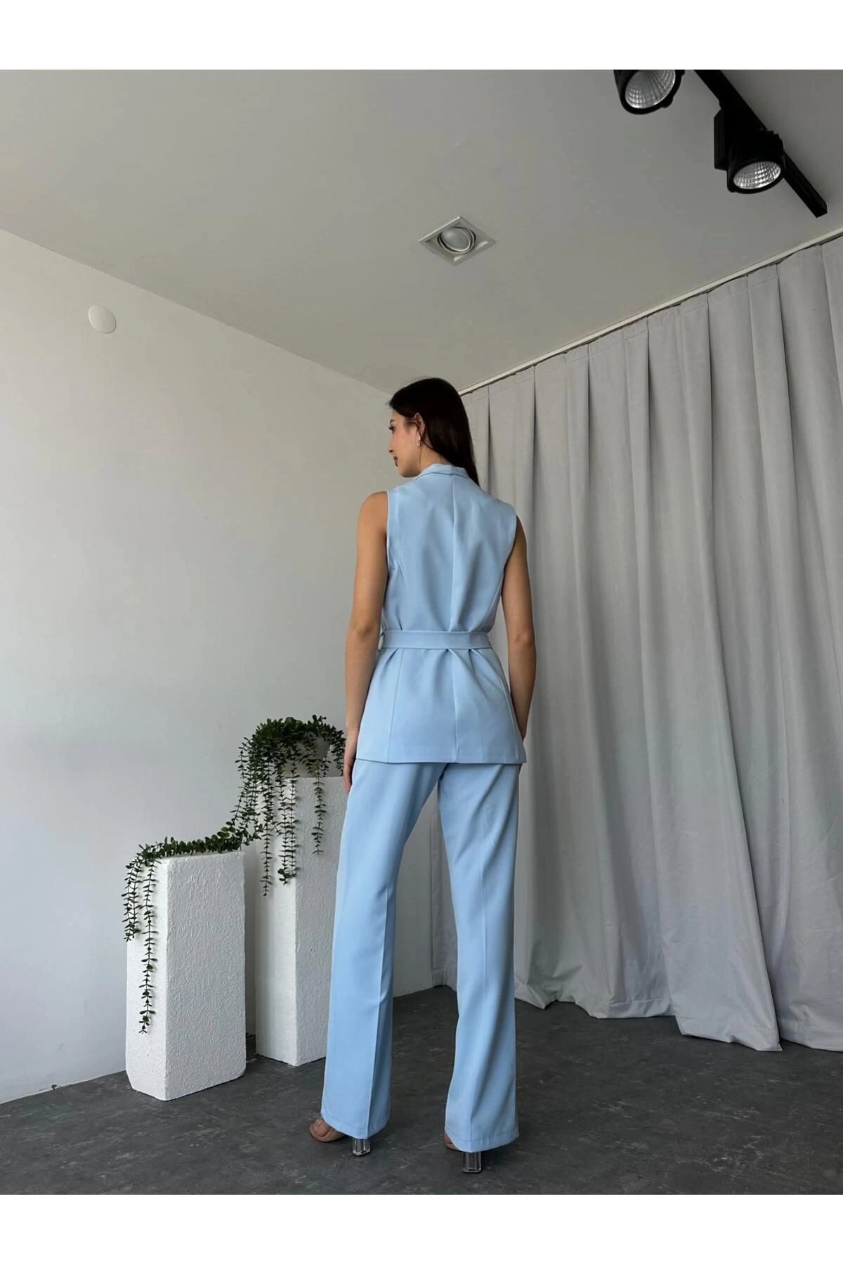 KADIN LEİLA YELEK PANTOLON TAKIM ASTARLİ KUŞAKLI