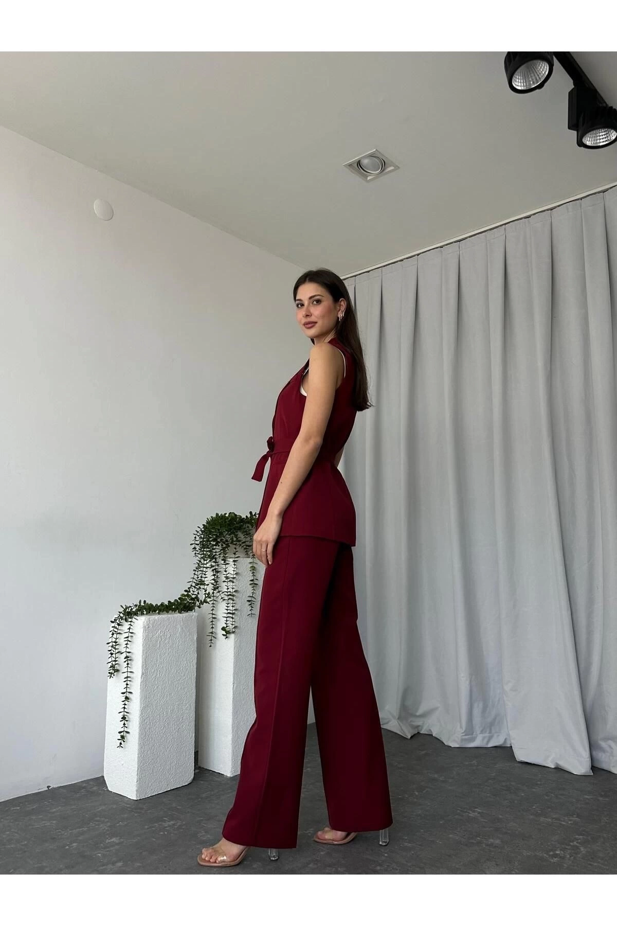 KADIN LEİLA YELEK PANTOLON TAKIM ASTARLİ KUŞAKLI