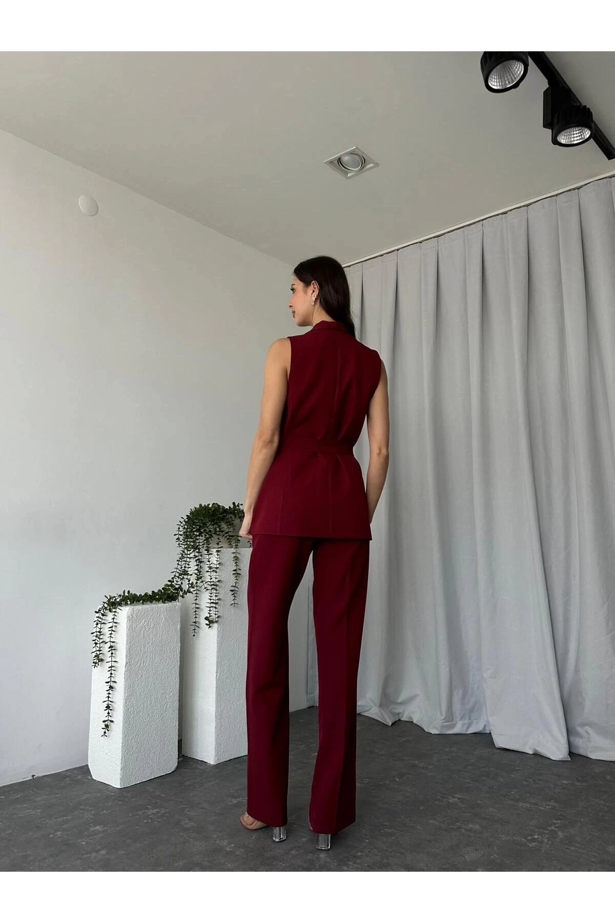KADIN LEİLA YELEK PANTOLON TAKIM ASTARLİ KUŞAKLI