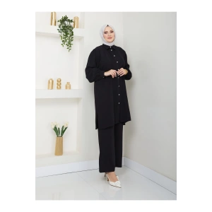 UZUN BOY GÖMLEK TAKIM  BATTAL TESETTÜR TAKIM SİYAH