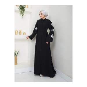 KELEBEK BASKI ABAYA TESETTÜR GIYIM KADIN FERACE ELBISE SİYAH