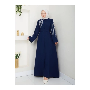 TAŞLİ ABAYA TESETTÜR GIYIM KADIN FERACE ELBISE LACIVERT