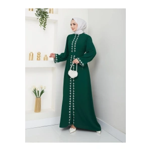NAKIŞLI ABAYA TESETTÜR GIYIM KADIN FERACE ELBISE ZÜMRÜT