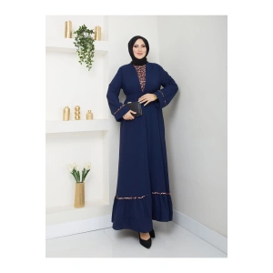 KADIN TESETTÜR LEOPAR ELBİSE İKİLİ ABAYA TAKIM LACİVERT