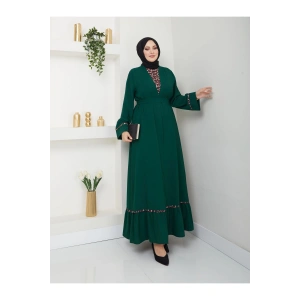 KADIN TESETTÜR LEOPAR ELBİSE İKİLİ ABAYA TAKIM ZÜMRÜT