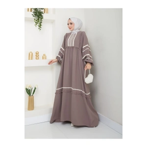 KADIN TESETTÜR DANTELLİ ŞERİT ELBİSE TAŞ