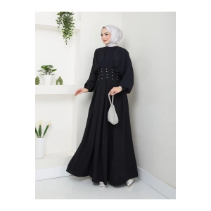 KADIN TESETTÜR TAŞLİ ELBİSE SİYAH