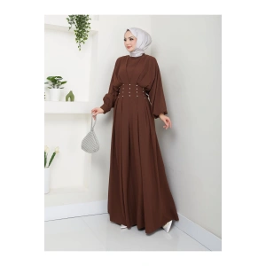 KADIN TESETTÜR TAŞLİ ELBİSE KAHVE