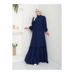 KADIN TESETTÜR DANTELLİ ŞERİT ELBİSE LACİVERT