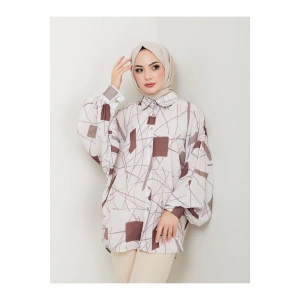 DESENLİ JESİCA GÖMLEK STANDERT BEDEN UZUN KOL 2502 KAHVE