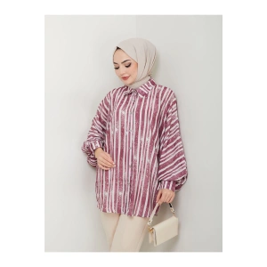 DESENLİ JESİCA GÖMLEK STANDERT BEDEN UZUN KOL 2503 BORDO