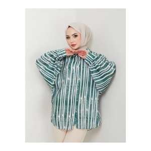 DESENLİ JESİCA GÖMLEK STANDERT BEDEN UZUN KOL 2503 ZÜMRÜT