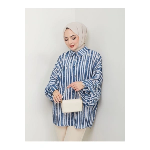 DESENLİ JESİCA GÖMLEK STANDERT BEDEN UZUN KOL 2503 LACİVERT