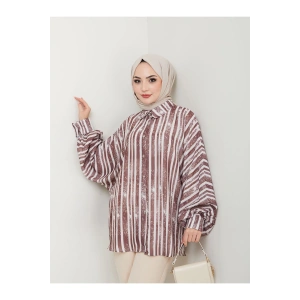 DESENLİ JESİCA GÖMLEK STANDERT BEDEN UZUN KOL 2503 KAHVE