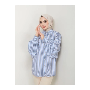 Desenli̇ Çi̇zgi̇li̇ Jesi̇ca Gömlek Standert Beden Uzun Kol 2506 Laci̇vert