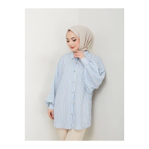 DESENLİ ÇİZGİLİ JESİCA GÖMLEK STANDERT BEDEN UZUN KOL 2506 MAVİ