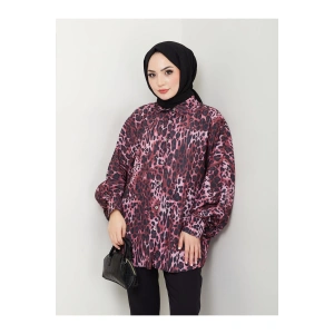 LEOPAR DESENLİ JESİCA GÖMLEK STANDERT BEDEN UZUN KOL 2508 KOYU BORDO