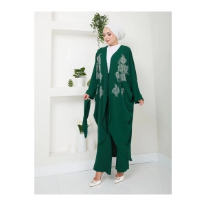 TAŞLİ KİMONO AYROBİN TESETTÜR TAKIM 634 ZÜMRÜT