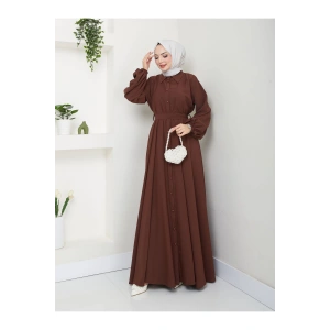 GÖMLEK YAKA ELBİSE KUŞAKLI FULL DÜĞME KAPAMA 2401