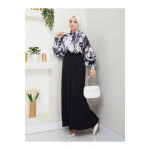 DESENLİ GÖMLEK ETEĞİ PLİSELİ TESETTÜR ETEK TAKIM 7452 SİYAH