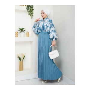 DESENLİ GÖMLEK ETEĞİ PLİSELİ TESETTÜR ETEK TAKIM 7452 MİNT