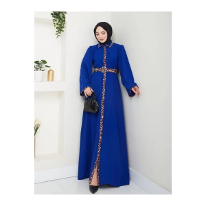 LEOPAR DETAYLI GÖMLEK YAKA ELBİSE LEOPAR KUŞAKLI FULL DÜĞME KAPAMA