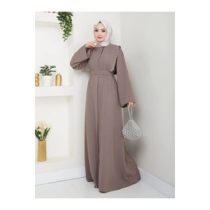 Taşli Abaya Tesettür Giyim Kadin Ferace Elbise Siyah