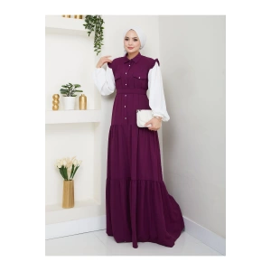 KOLU BEYAZ SALAŞ KADIN TESETTÜR ELBİSE