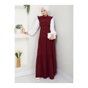 KOLU BEYAZ SALAŞ KADIN TESETTÜR ELBİSE