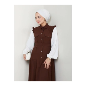 KOLU BEYAZ SALAŞ KADIN TESETTÜR ELBİSE