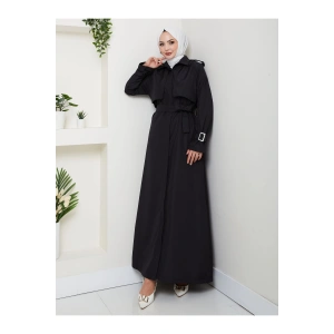 UZUN TRENCH 140 CM BOYUNDA TRENÇKOT SİYAH