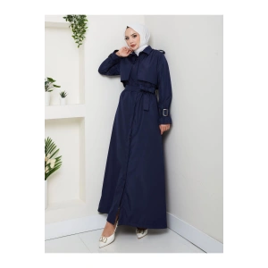 UZUN TRENCH 140 CM BOYUNDA TRENÇKOT LACİVERT